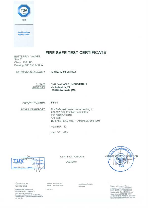 Fire Safe 001 CVB valves