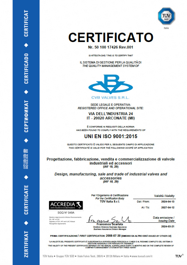 CVB UNI EN ISO 9001 2015